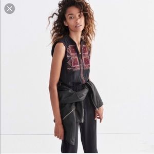 Madewell silk embroidered jumpsuit
